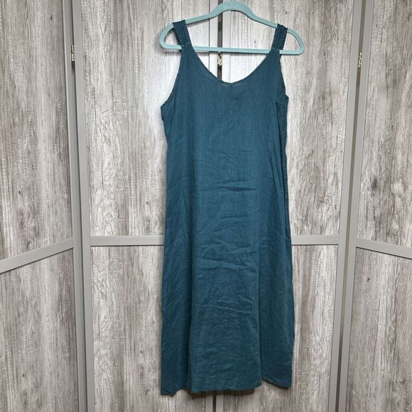 Donna M French Linen Midi Dress Blue Sleeveless Lagenlook Size Large - Picture 1 of 8